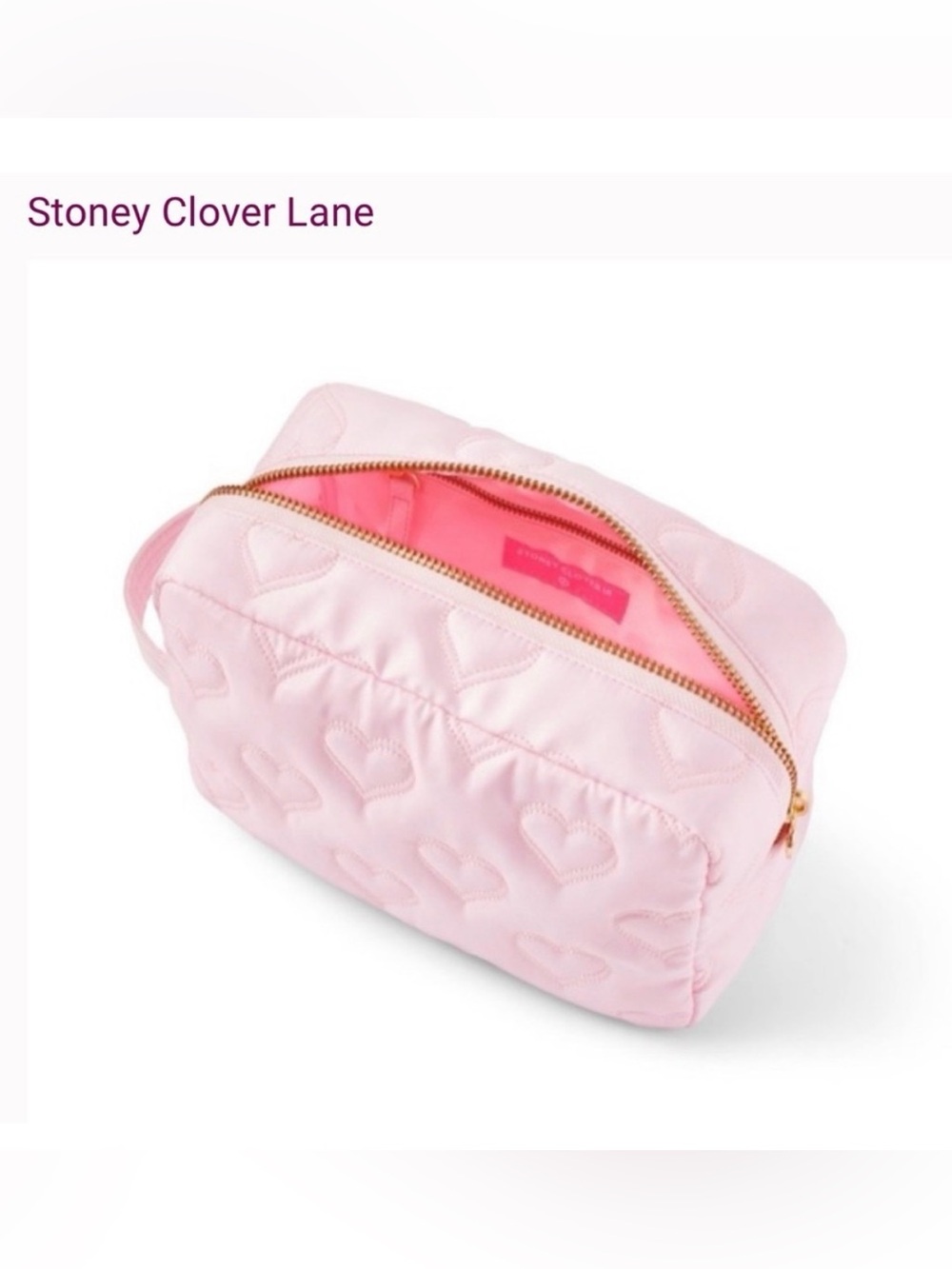 Stoney Clover Lane Pink Quilted Heart Cosmetic Bag